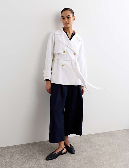 Manteau style trench coupe courte 100 % lin