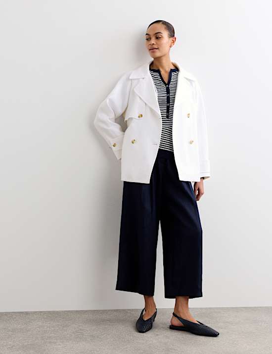 Manteau style trench coupe courte 100 % lin