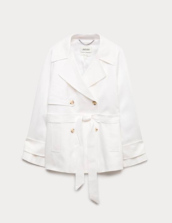 Manteau style trench coupe courte 100 % lin