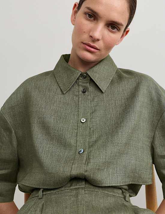 Ruimvallend, praktisch overhemd van linnenmix met wol