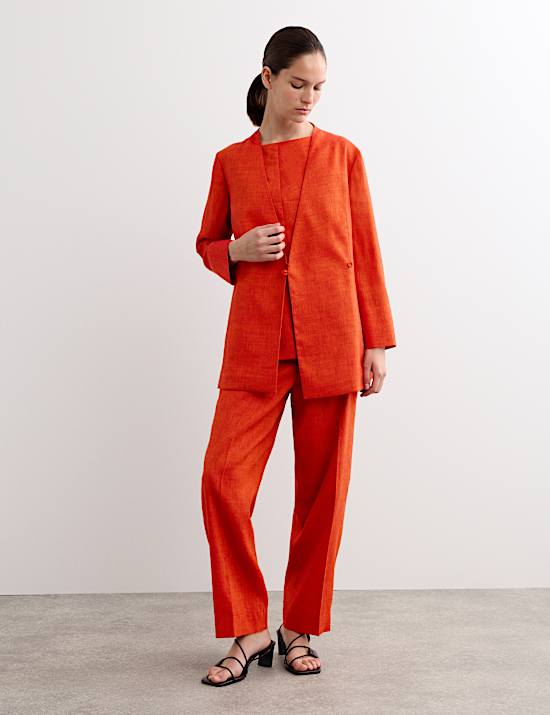 Linen Rich Colarless Longline Jacket