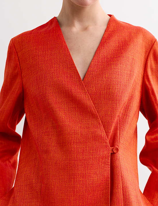 Linen Rich Colarless Longline Jacket