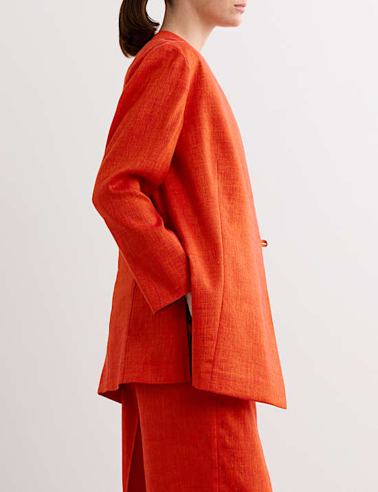 Linen Rich Colarless Longline Jacket