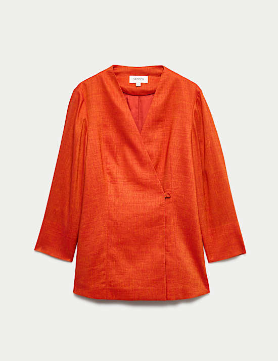 Linen Rich Colarless Longline Jacket