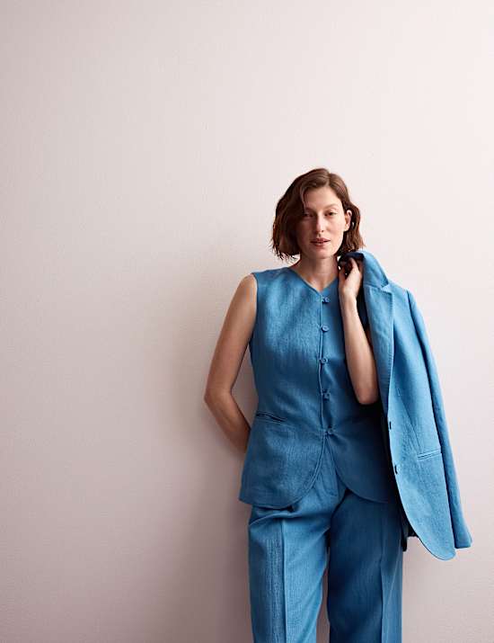 Lang gilet van zuiver linnen