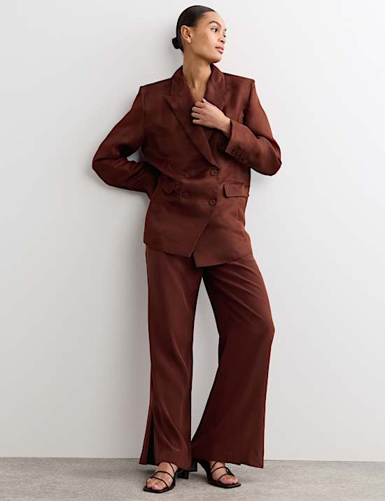 Blazer largo 100 % seda de organza con botonadura doble