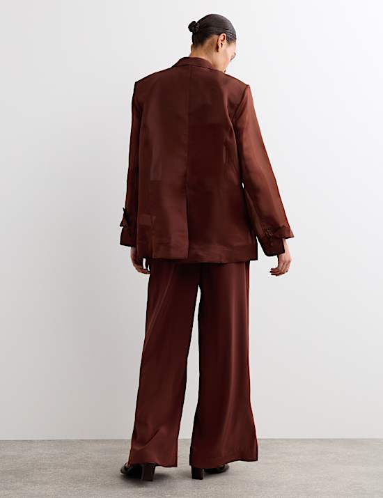 Blazer largo 100 % seda de organza con botonadura doble