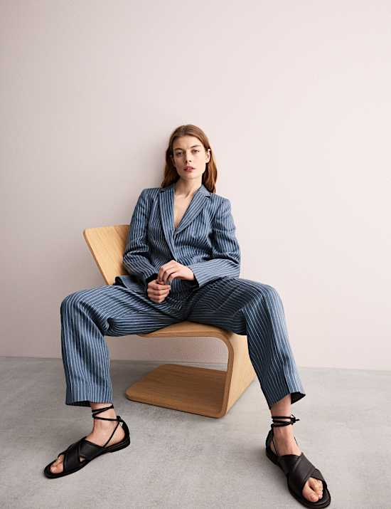 Pure Linen Straight Pinstripe Blazer