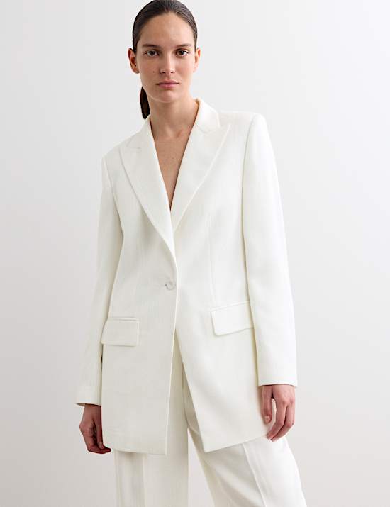 Tailored Basketweave Single Breasted Longline Jacket