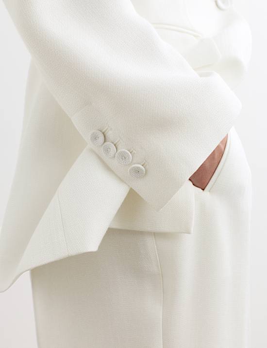 Tailored Basketweave Single Breasted Longline Jacket