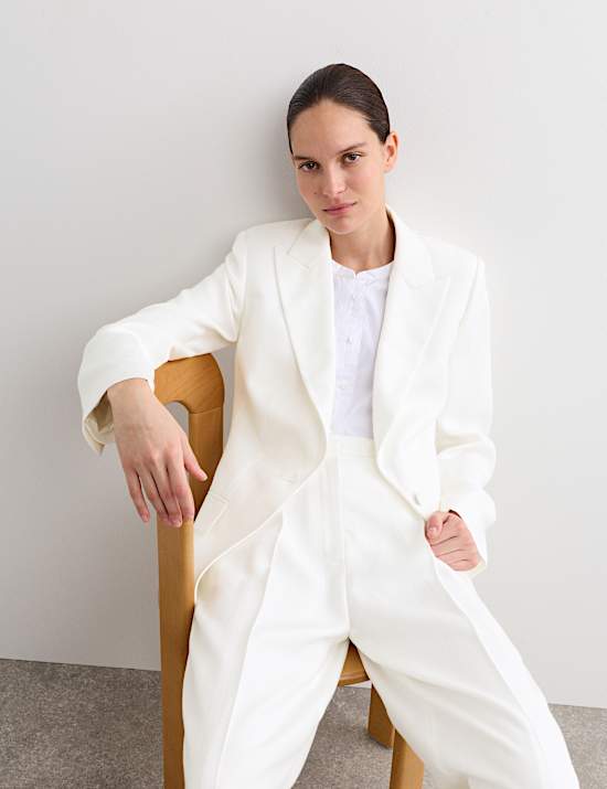 Tailored Basketweave Single Breasted Longline Jacket