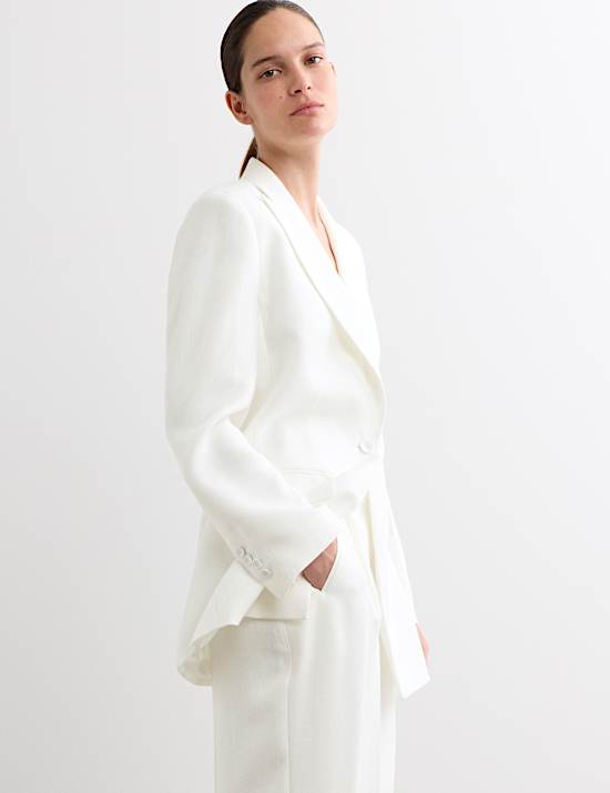 Tailored Basketweave Single Breasted Longline Jacket