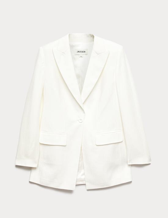 Tailored Basketweave Single Breasted Longline Jacket