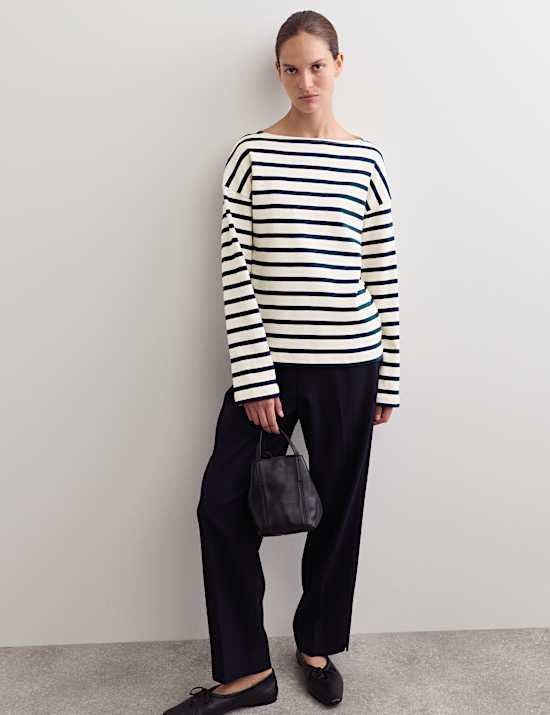 Pure Cotton Striped Slash Neck Top
