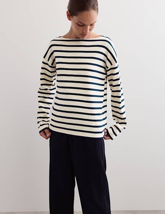 Pure Cotton Striped Slash Neck Top