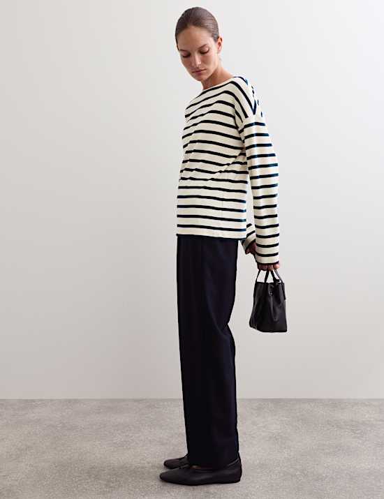 Pure Cotton Striped Slash Neck Top
