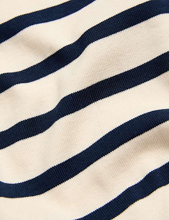 Pure Cotton Striped Slash Neck Top