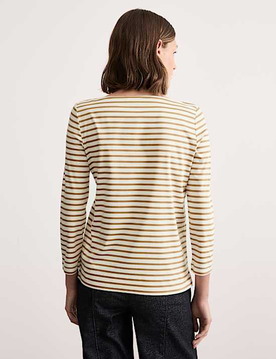 Gestreepte top van puur glanskatoen met boothals