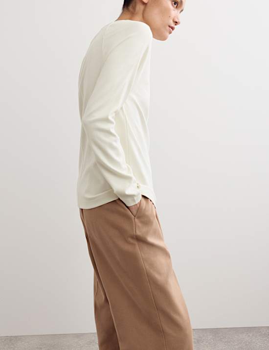 Ribbed Seam Detail Long Sleeve Top