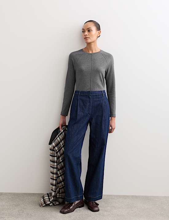 Ribbed Seam Detail Long Sleeve Top