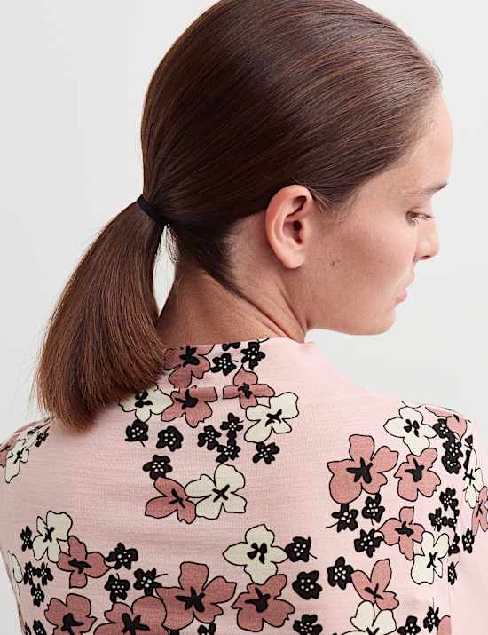 Merino Wool Rich Floral Funnel Neck Top