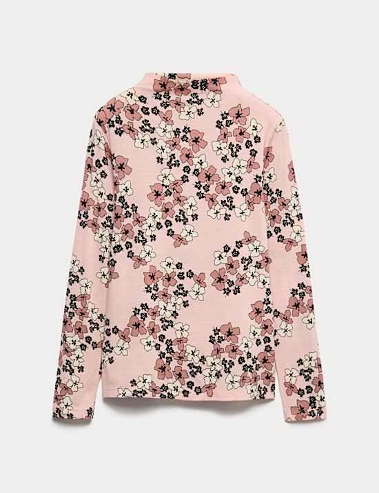 Merino Wool Rich Floral Funnel Neck Top