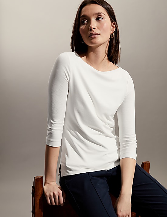Slash Neck 3/4 Sleeve Top