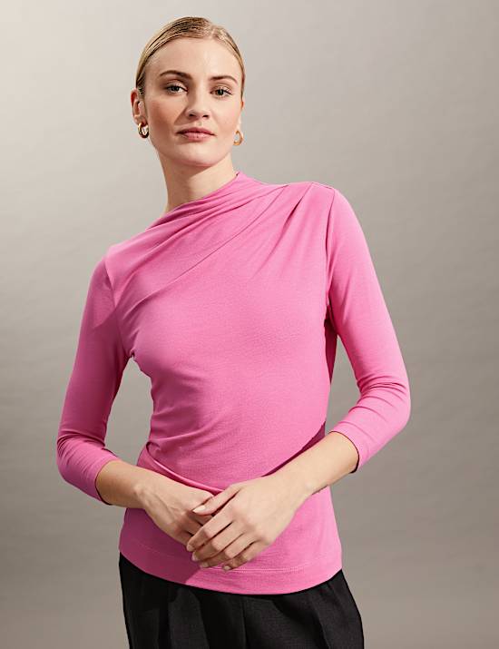 Jersey Ruched Crew Neck Top