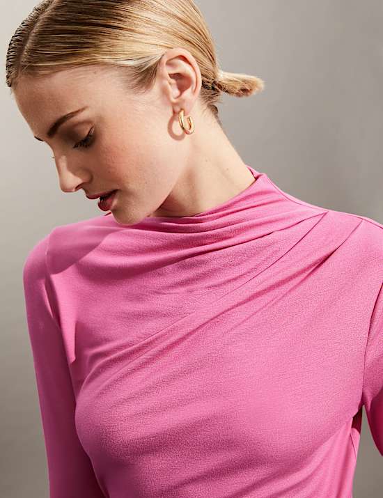 Jersey Ruched Crew Neck Top