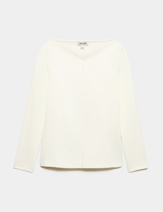Cotton Modal Blend V-Neck Stitch Detail Top