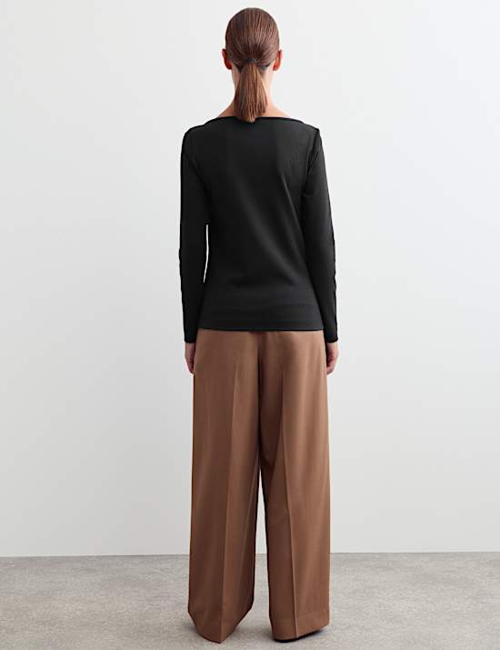Cotton Modal Blend V-Neck Stitch Detail Top