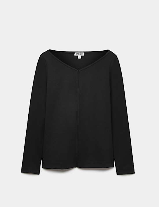 Cotton Modal Blend V-Neck Stitch Detail Top
