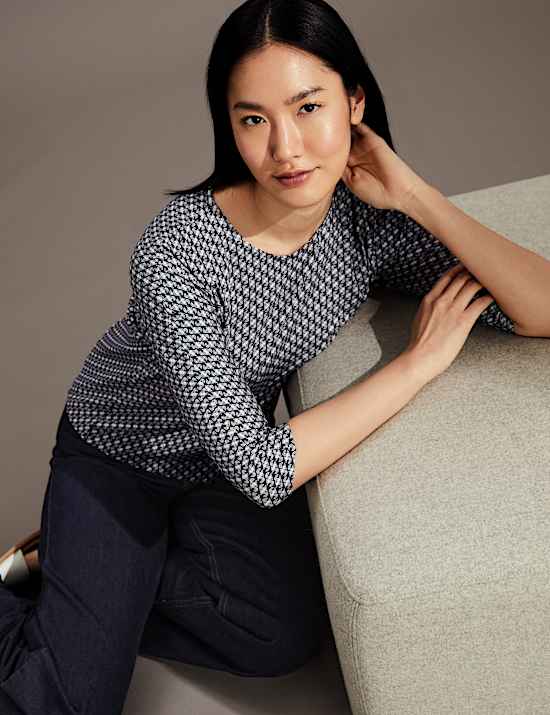 Jersey Geometric Slash Neck Top