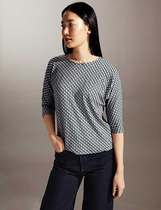 Jersey Geometric Slash Neck Top