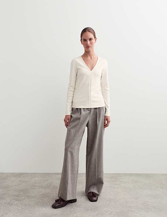 Top met V-hals van katoen en modal