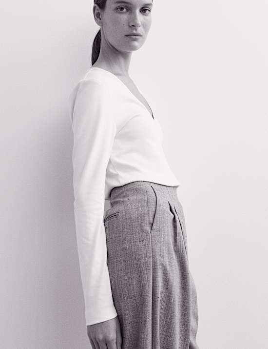 Top met V-hals van katoen en modal