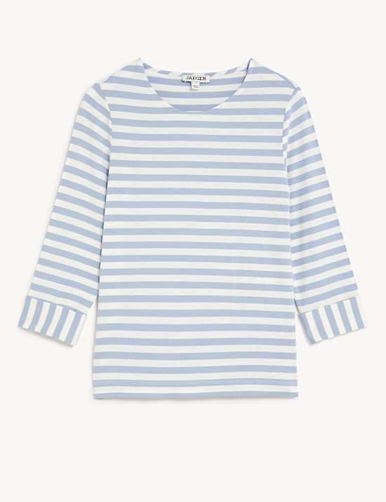 Striped Crew Neck 3/4 Sleeve Top