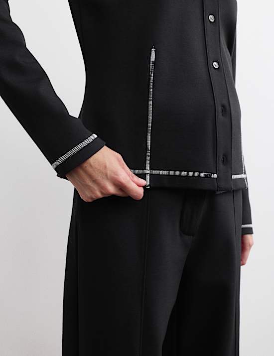 Jersey Collared Stitch Detail Shirt