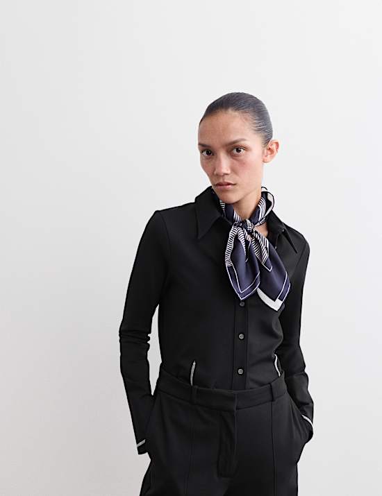 Jersey Collared Stitch Detail Shirt