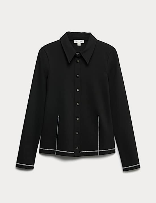 Jersey Collared Stitch Detail Shirt