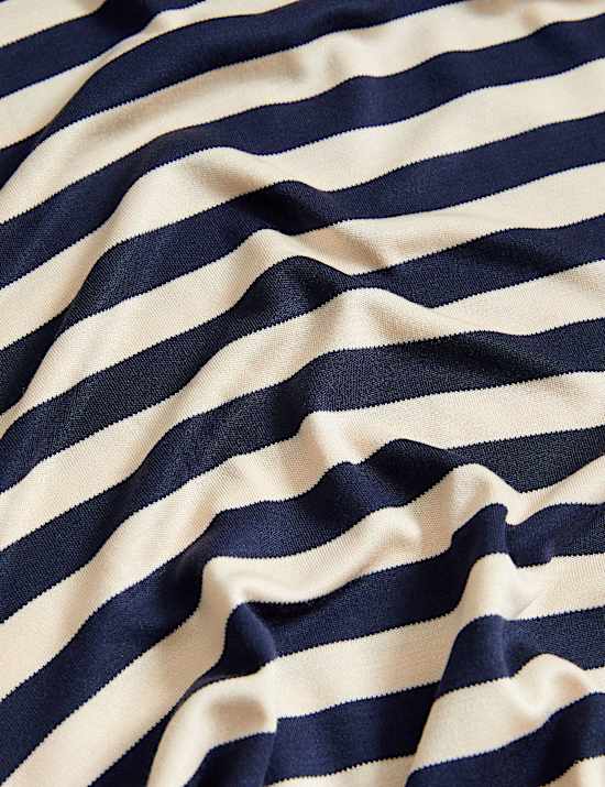 Jersey Striped Shirred Blouson Sleeve Top