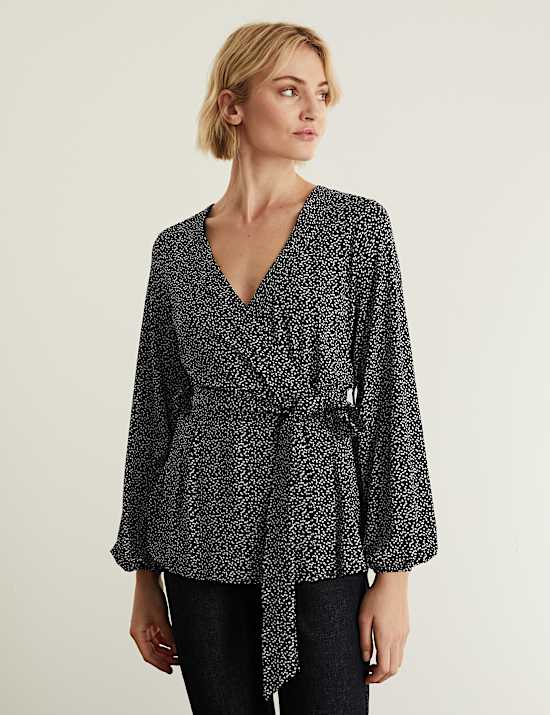 Jersey Printed V-Neck Long Sleeve Top