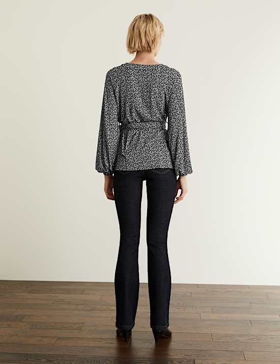 Jersey Printed V-Neck Long Sleeve Top