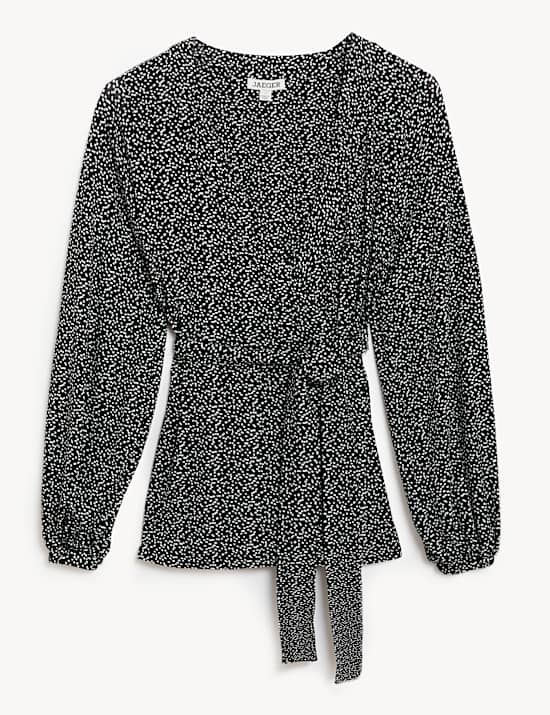 Jersey Printed V-Neck Long Sleeve Top