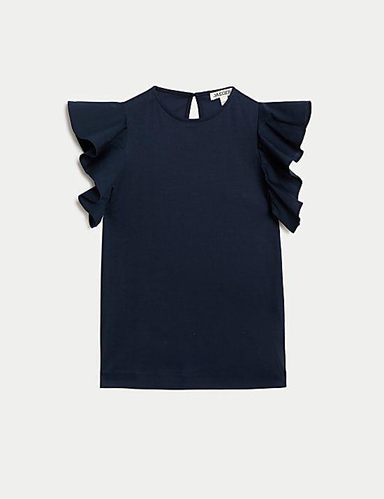 Top van puur glanskatoen met ruches