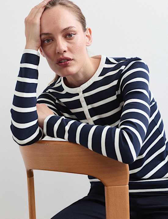 Pure Cotton Jersey Striped Henley Top