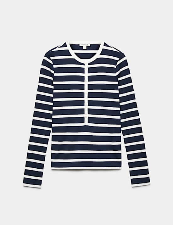 Pure Cotton Jersey Striped Henley Top