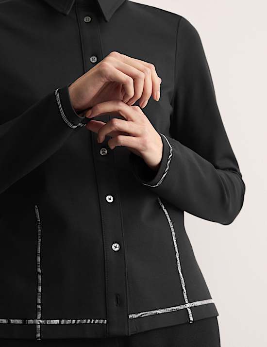 Jersey Collared Stitch Detail Shirt
