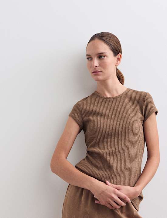 Top en jersey effet étincelant à col rond