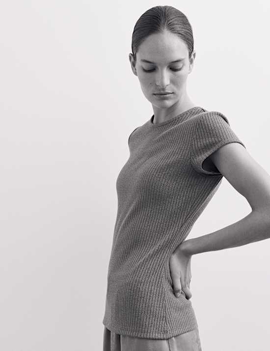 Top en jersey effet étincelant à col rond